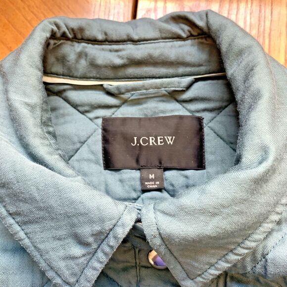 J. Crew Women's M Quilted Shirt Jacket Green Primaloft 100% Cotton Snap Buttons - Picture 3 of 8